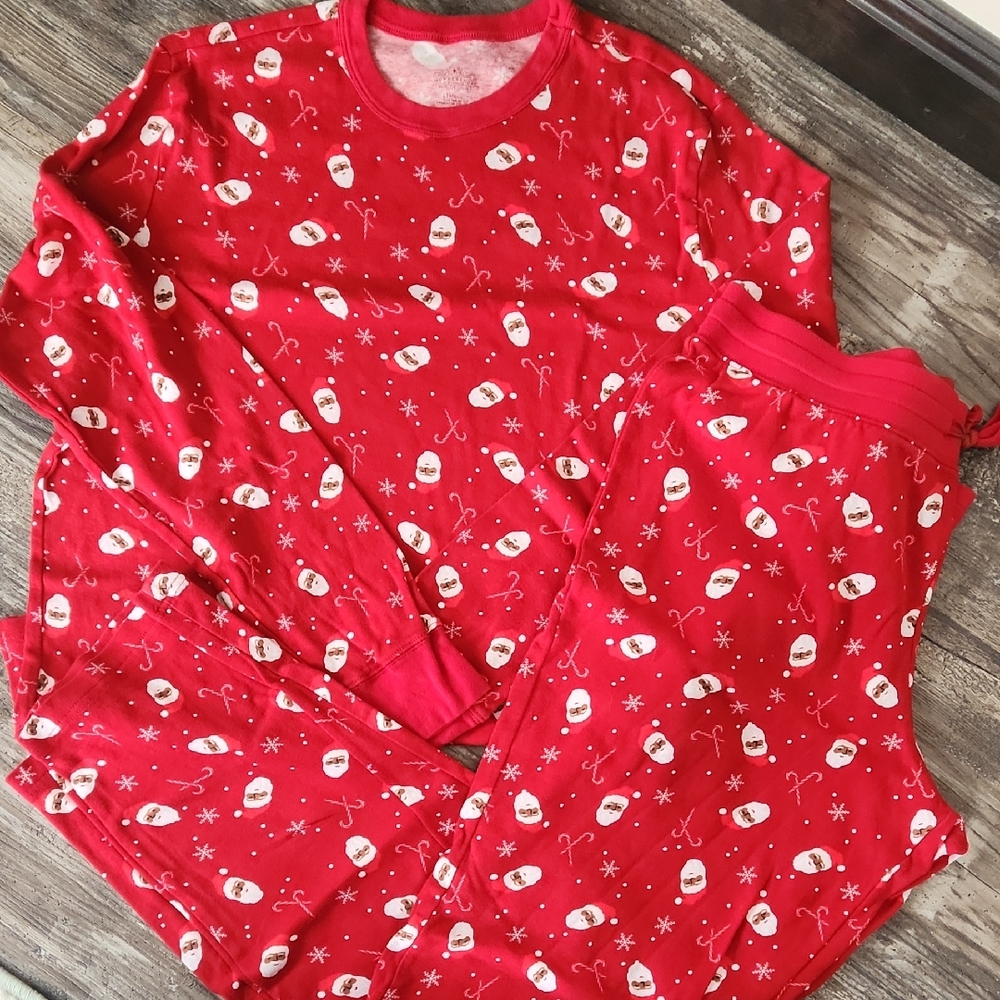 Wondershop Red Santa Print Mens Pajama Long Sleeve Top And Bottoms  Set